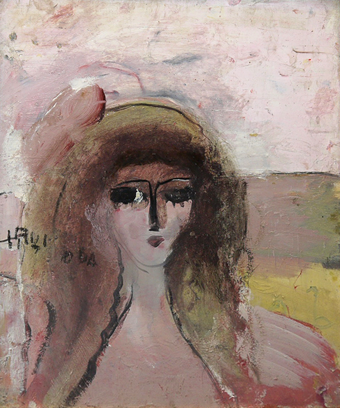 織田広喜「少女」パステル画額装直筆サイン日本芸術院会員