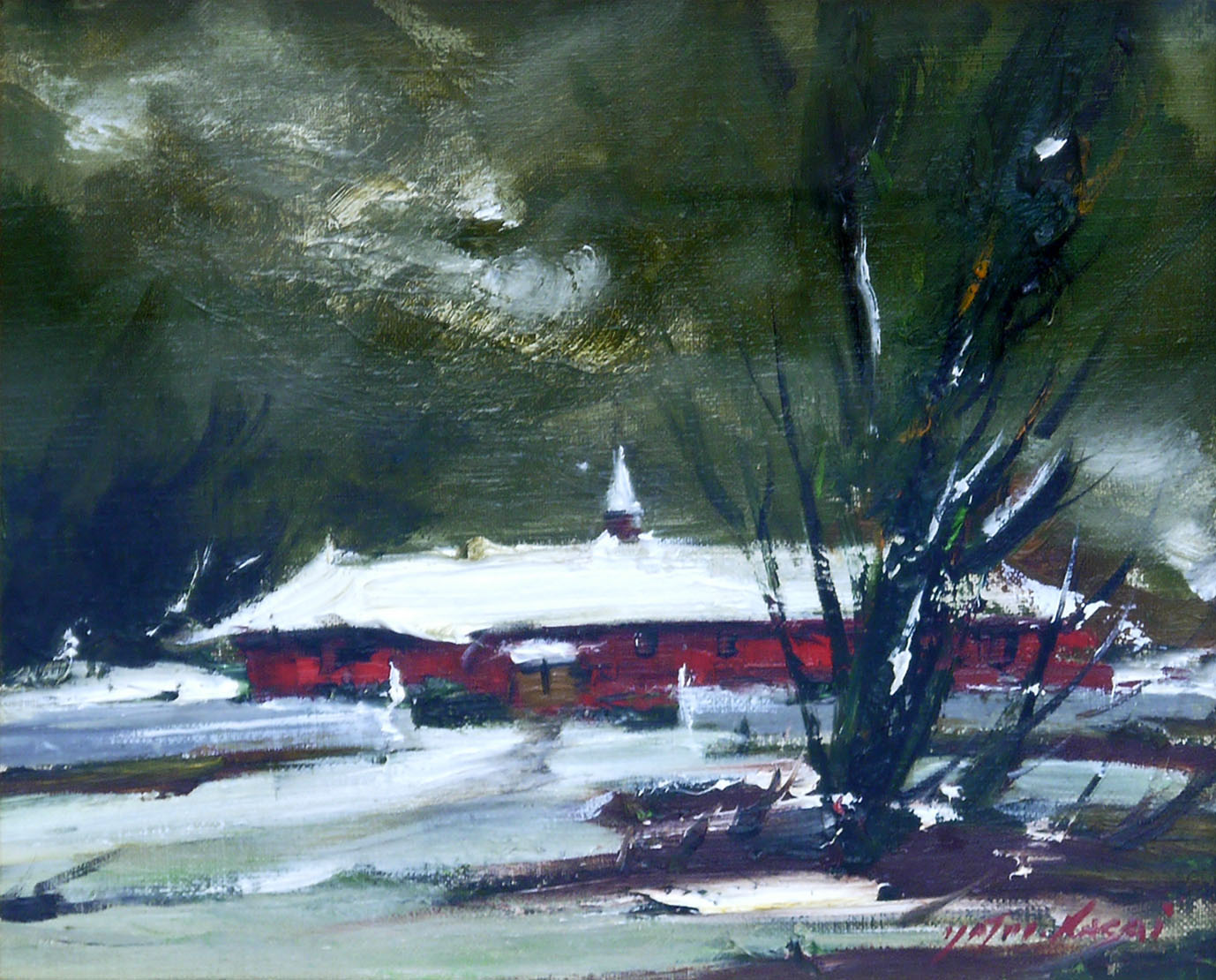 葛西四雄 赤い屋根の絵画 葛西四雄 赤い屋根の絵画 葛西四雄 赤い屋根