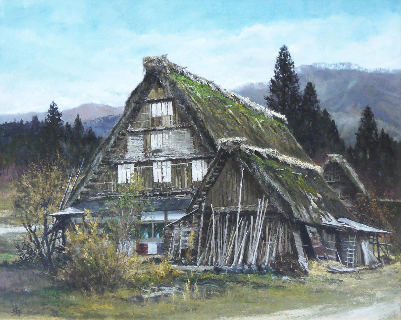 絵画、アクリル画、F6号、早秋の五箇山白川郷 佐原聖春 【公式通販】