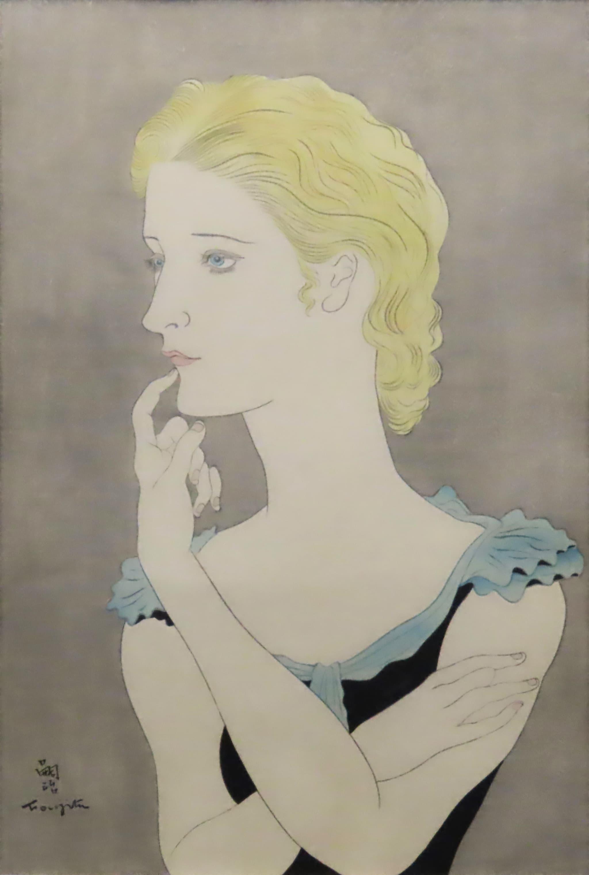 藤田嗣治 エスタンプリトグラフ「白い頭巾の少女」販売証明書付き 8/75