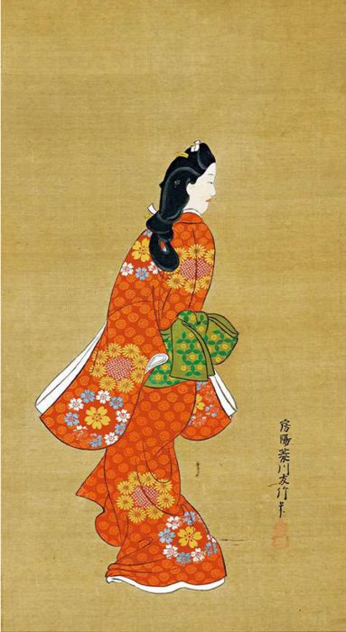 掛軸＜岡本大更＞手鏡に化粧美人図「紅」（HP1442） 掛軸＜岡本大更＞手鏡