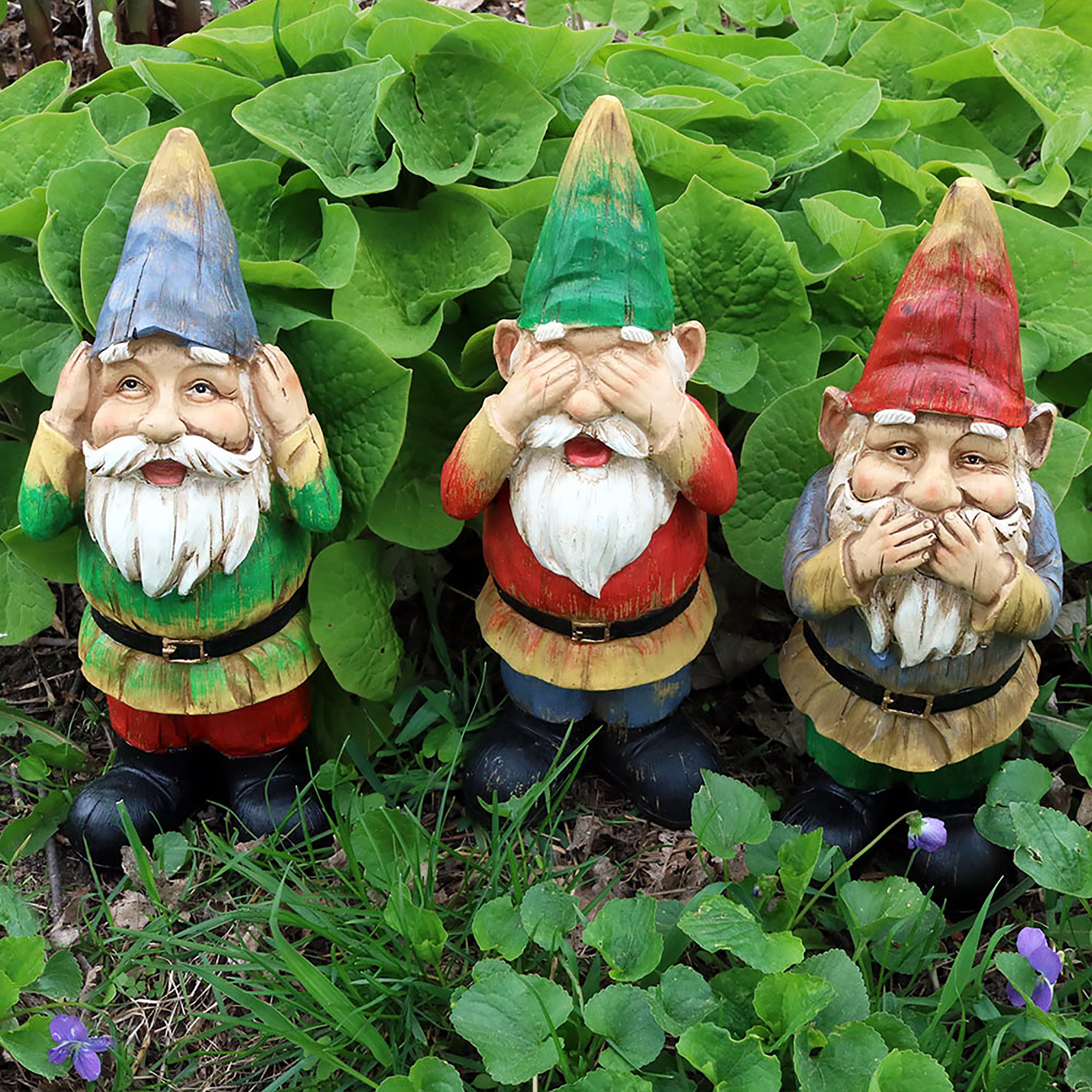 Sunnydaze Three Wise Gnomes, Hear No Evil, Speak No Evil, See No
