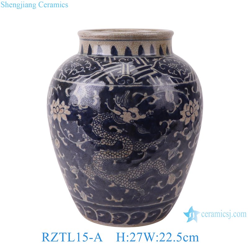 中国陶磁器 明 青白いドラゴン模様の陶器花瓶 中国陶磁器 明 青白い