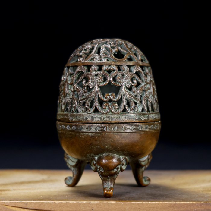 平安 秦蔵六造 塗金銅香炉 「瑞雲」 共箱 G R8430 【公式通販】