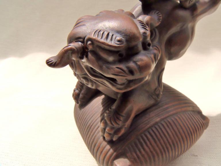 1737 名人 大国寿郎作 牡丹獅子置物 銅製 時代物 【公式通販】