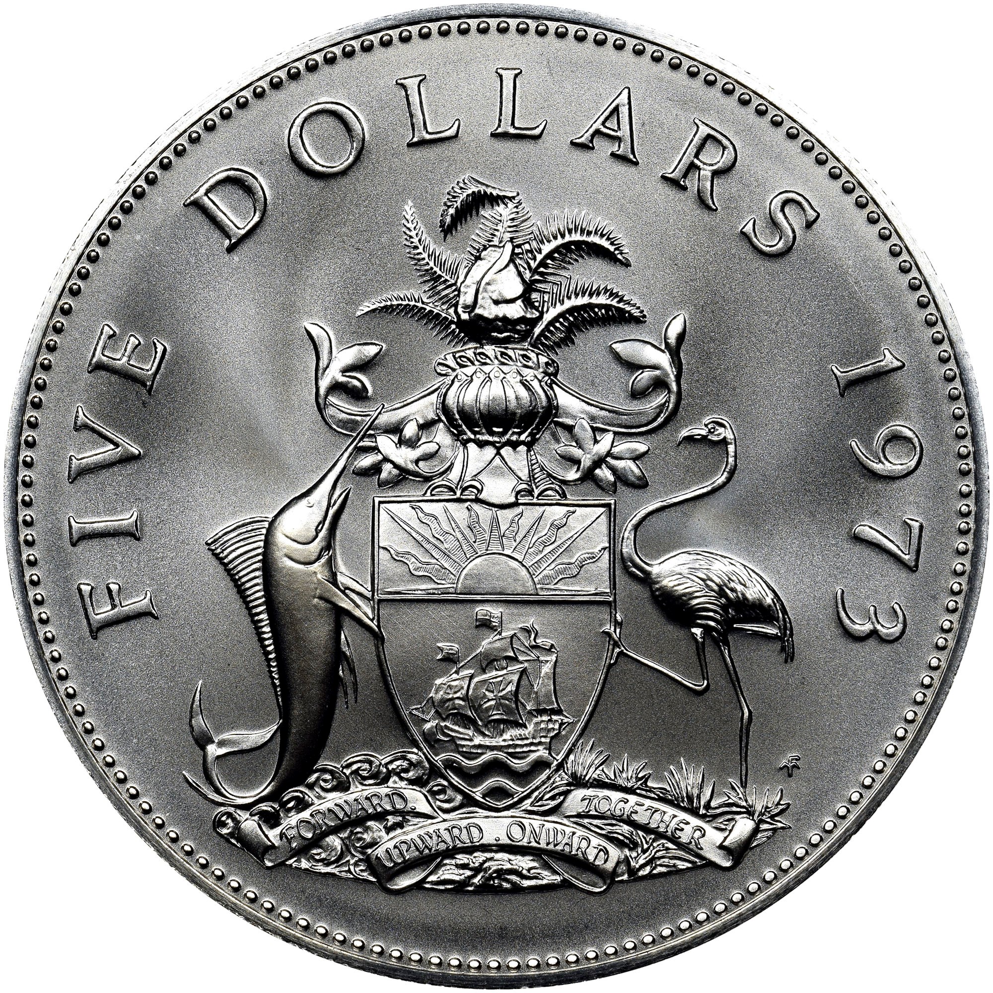 バハマ】エリザベス 5ドル超大型銀貨(1973年) バハマ】エリザベス 5