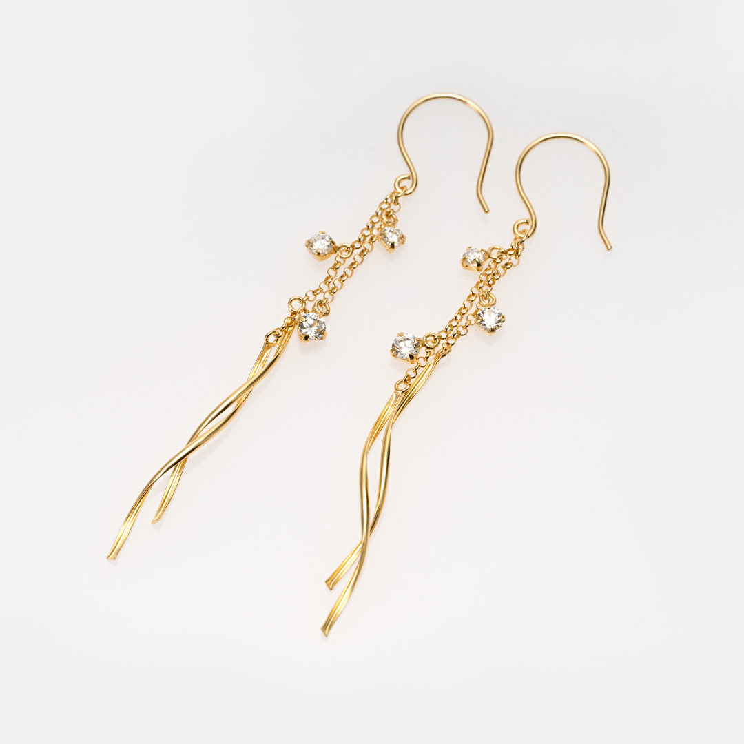 フックピアス K10イエローゴールド キュービックジルコニア(アズキ