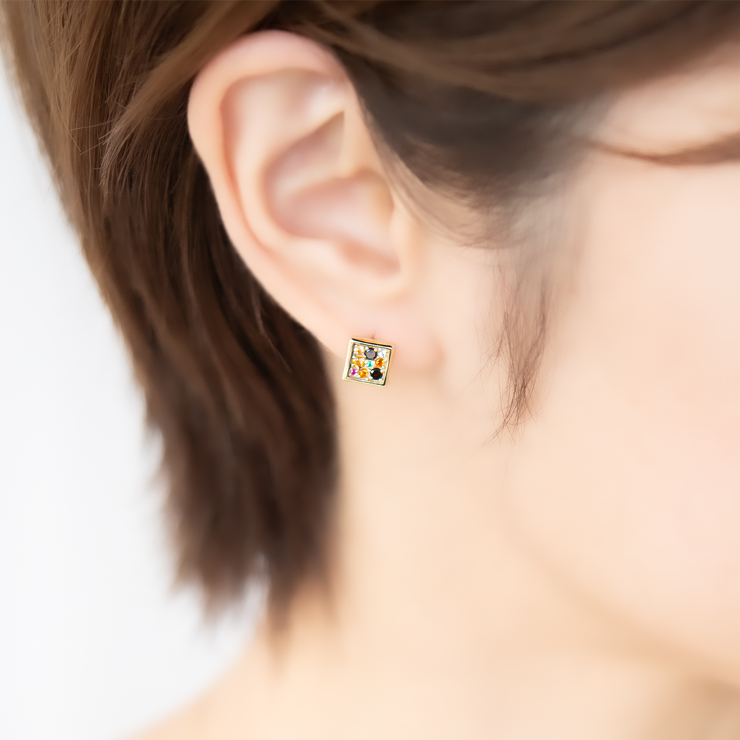 ピアス K10イエローゴールド スモーキークォーツ シトリン イエロー