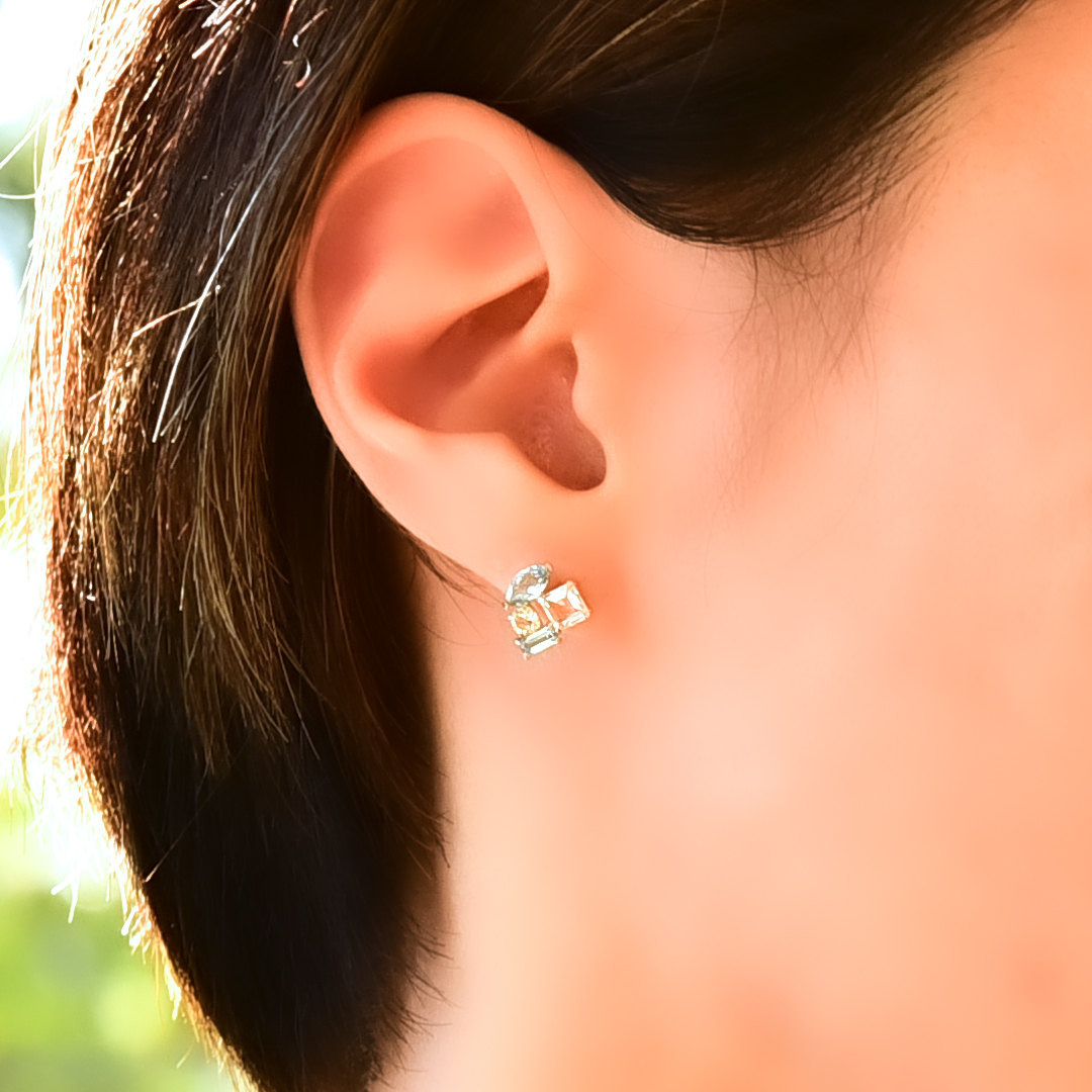 ピアス K10イエローゴールド ブルートパーズ レモンクオーツ ホワイト