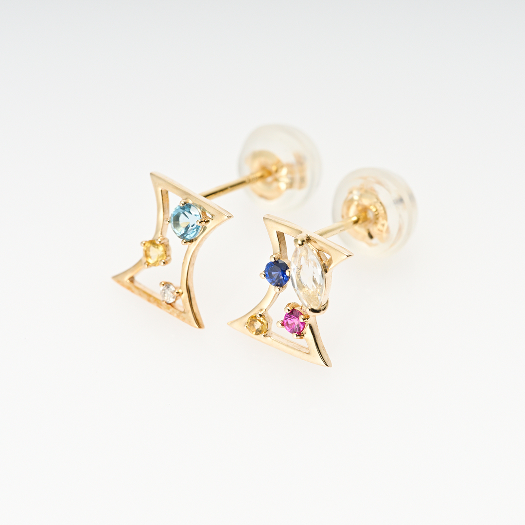 ピアス K10イエローゴールド サファイア スイスブルートパーズ ルビー