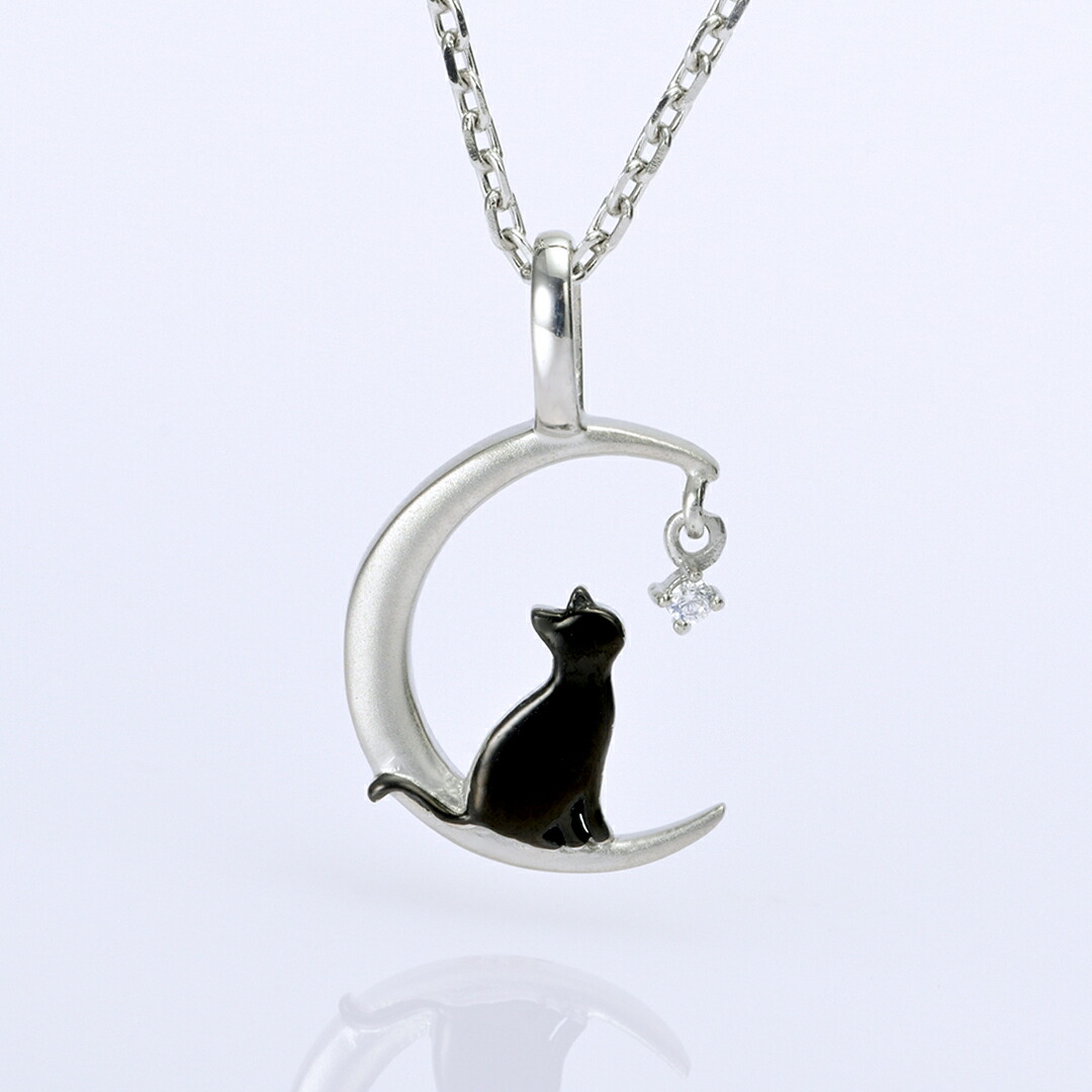 ネックレス ステンレススチール キュービックジルコニア(月)(星)(猫