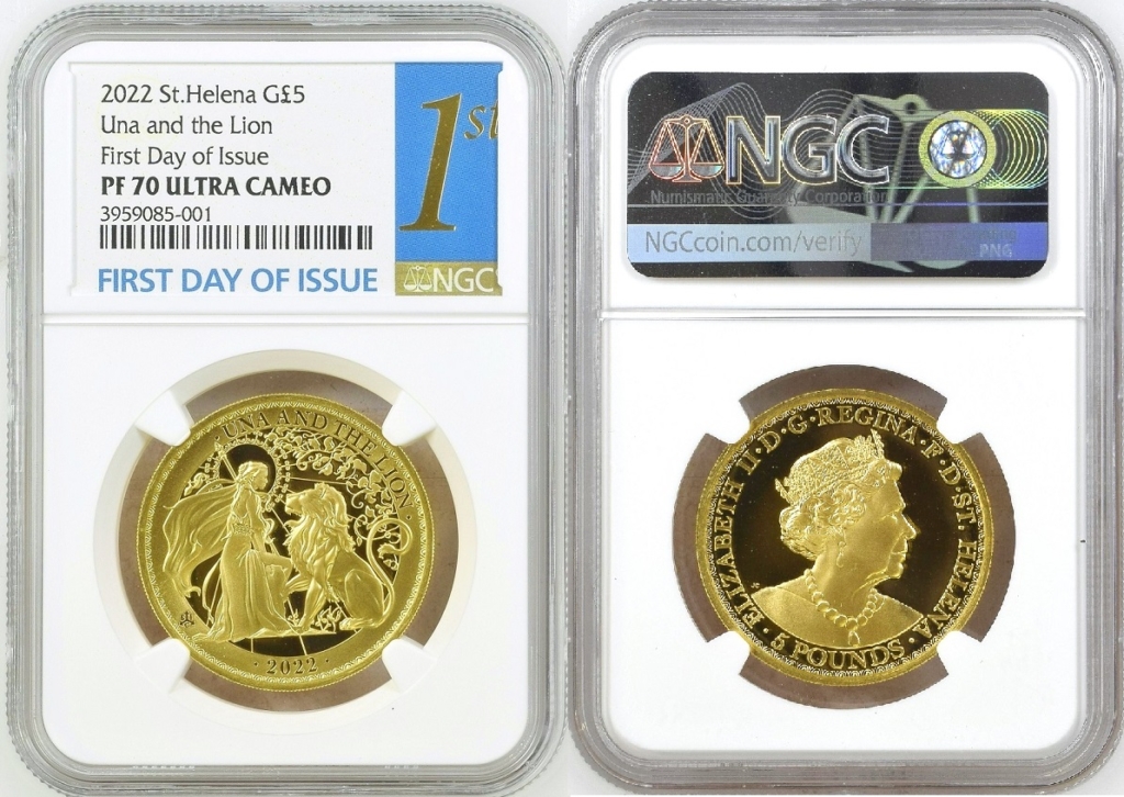 2022年 セントヘレナ 妖精の女王 ウナとライオン 1oz銀貨 金メッキ
