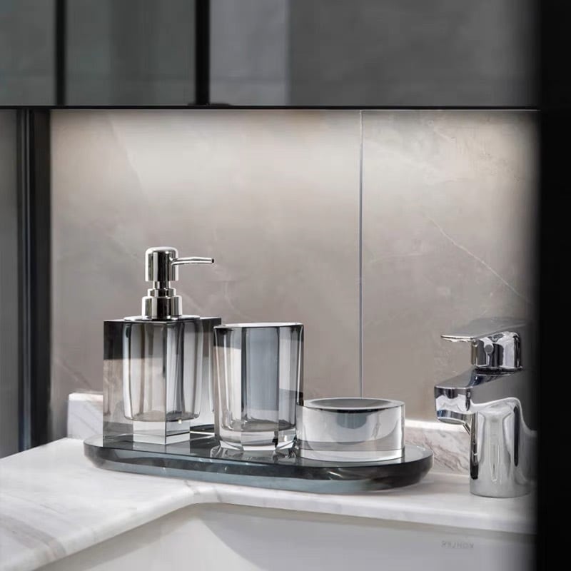 クリスタルガラス バスルームアクセサリー4点セット