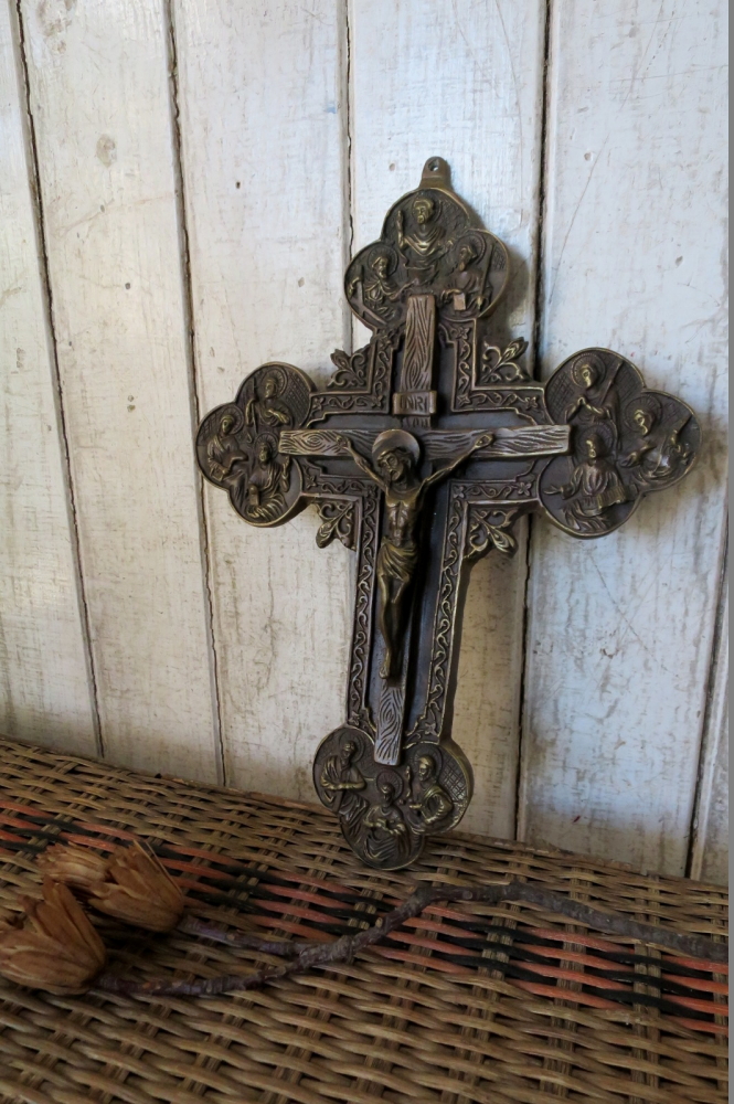 フランス アンティーク 聖水盤 イエスキリスト 磔刑 十字架 クロス