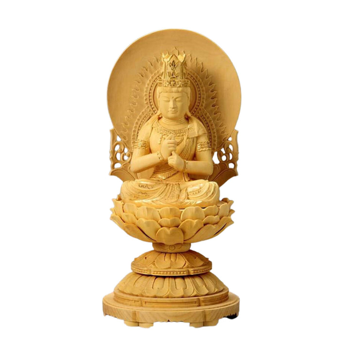 仏像 柘植 丸台座(蓮華) 大日如来 飛天光背 金泥有【メーカー取寄品