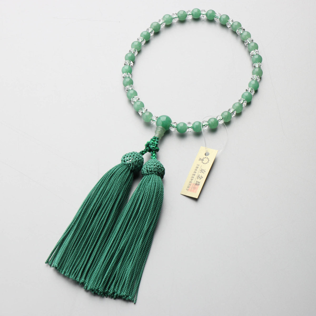 数珠 女性用 印度翡翠7mm 水晶平切子コンビ 上仕立 正絹房 (エメラルド