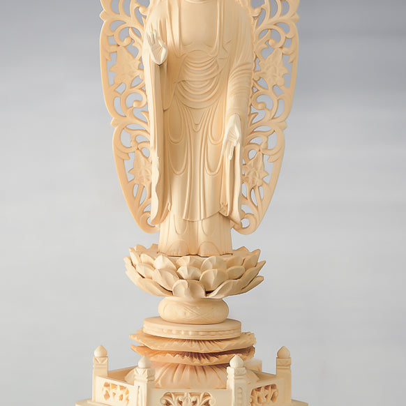 本格手彫り彫刻 阿弥陀如来 純金箔押し六角台座 【公式通販】