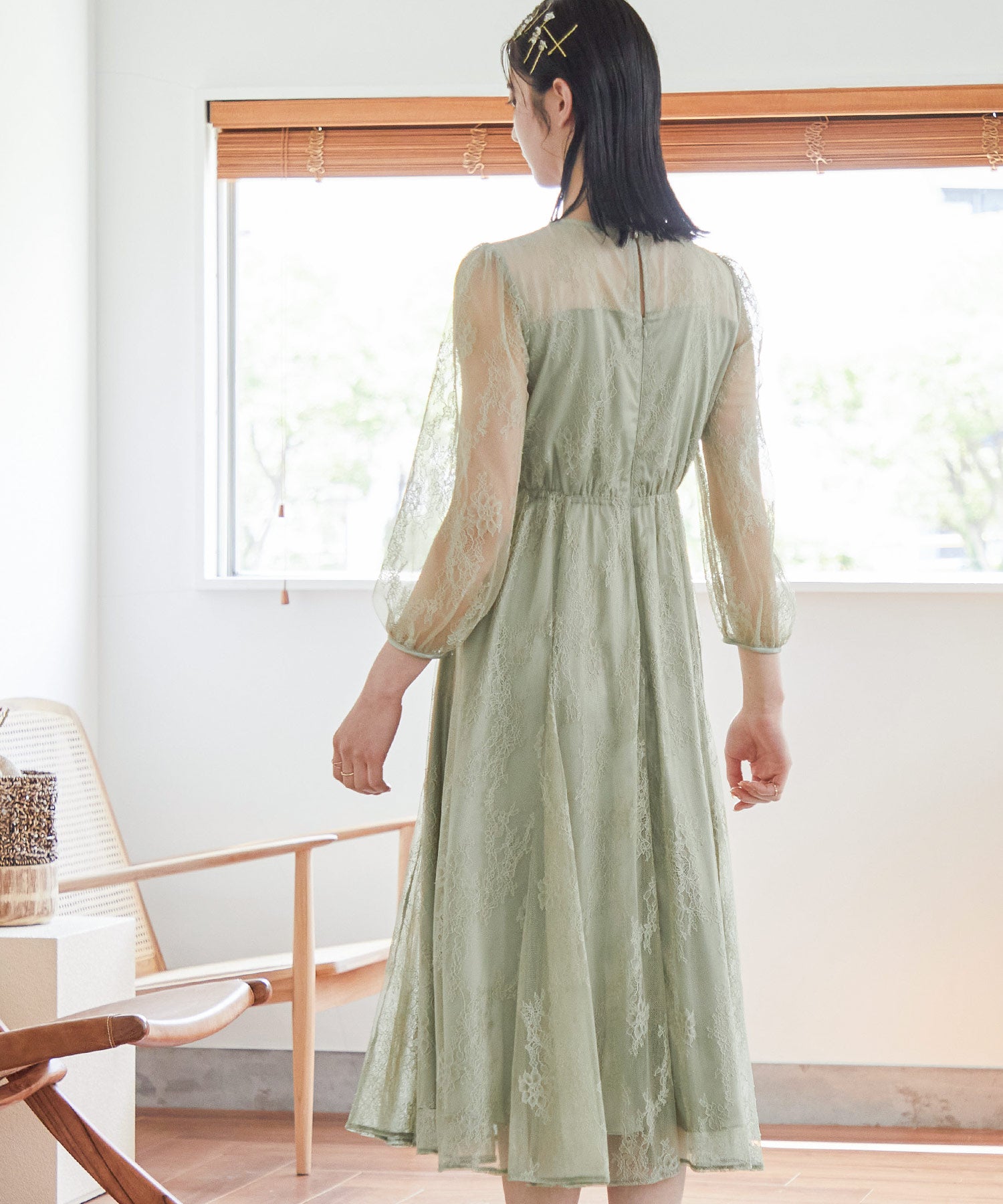 ビスチェ風トップス総レースワンピースパーティードレス｜パーティー