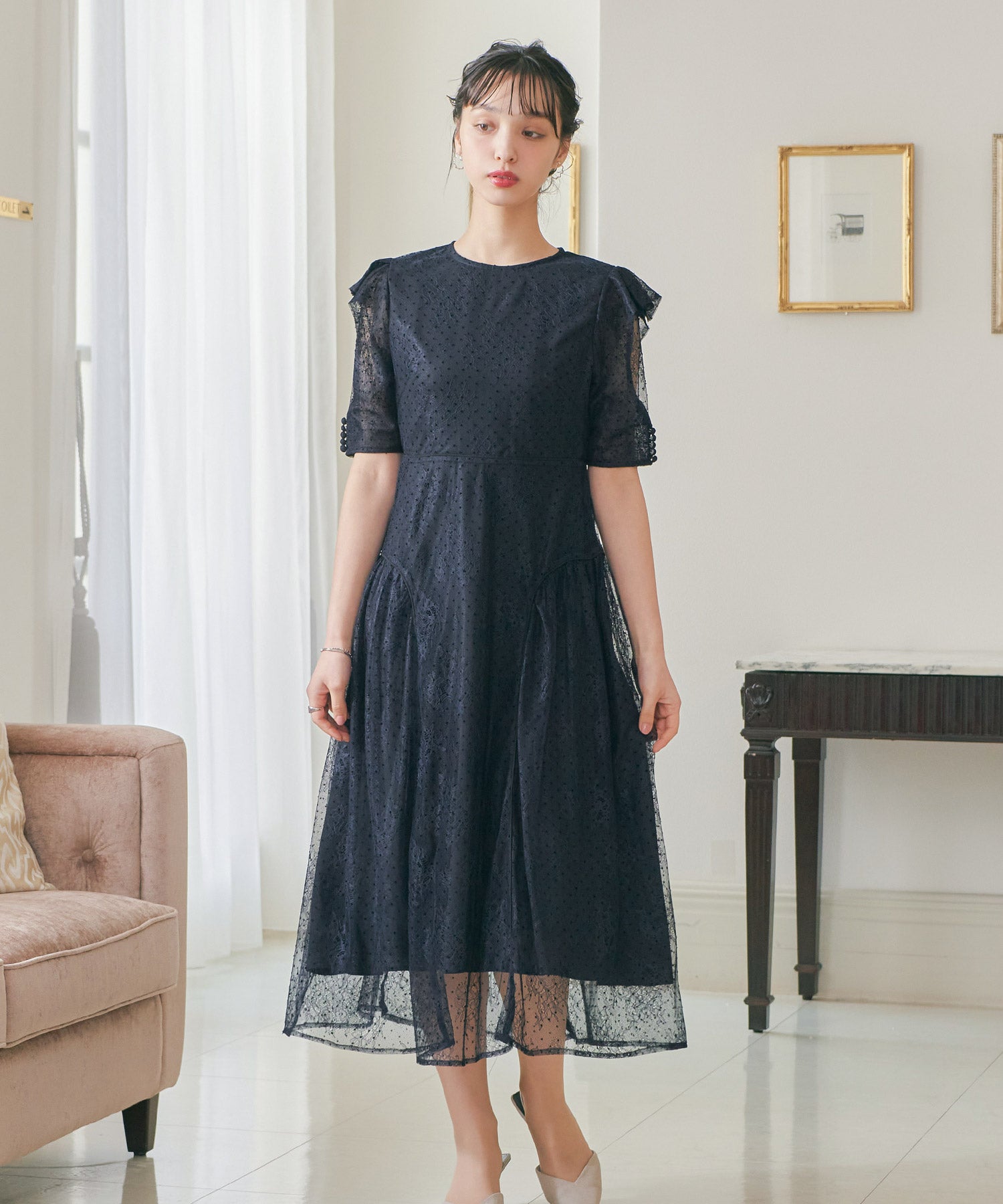 フロッキードットレースパーティードレス｜パーティードレス・結婚式