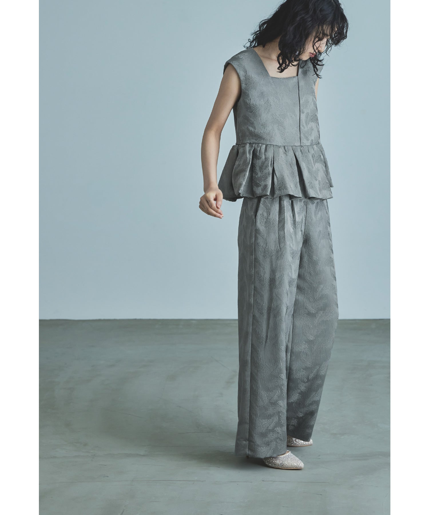 ペプラムセットアップドレス ワイドパンツ パンツドレス パーティー