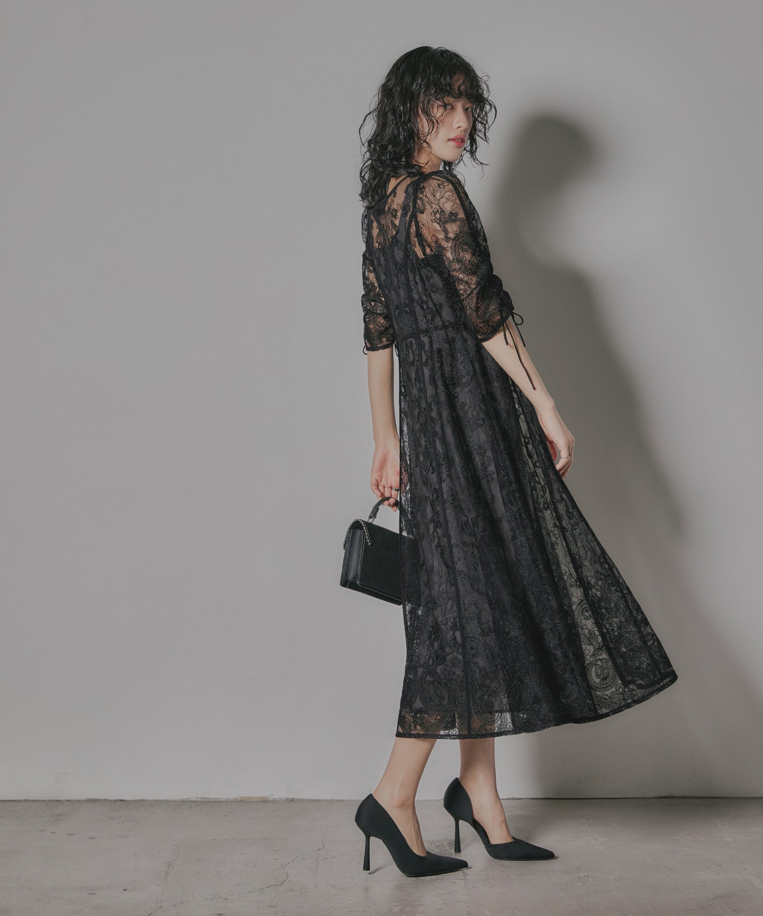 刺繍レースロングカーデキャミワンピセットドレス 結婚式 パーティー