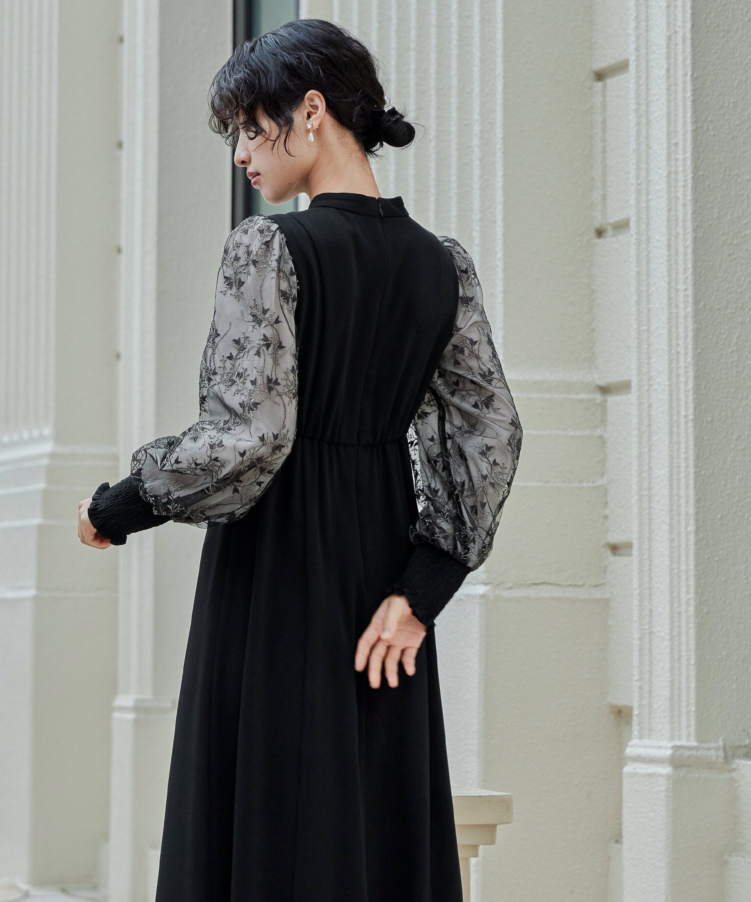 スリーブエンブロイダリードレス パーティードレス 結婚式 二次会