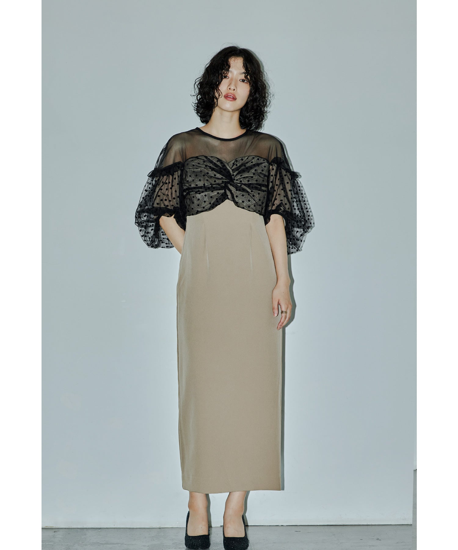 フロッキードットワンピース パーティードレス オケージョンドレス