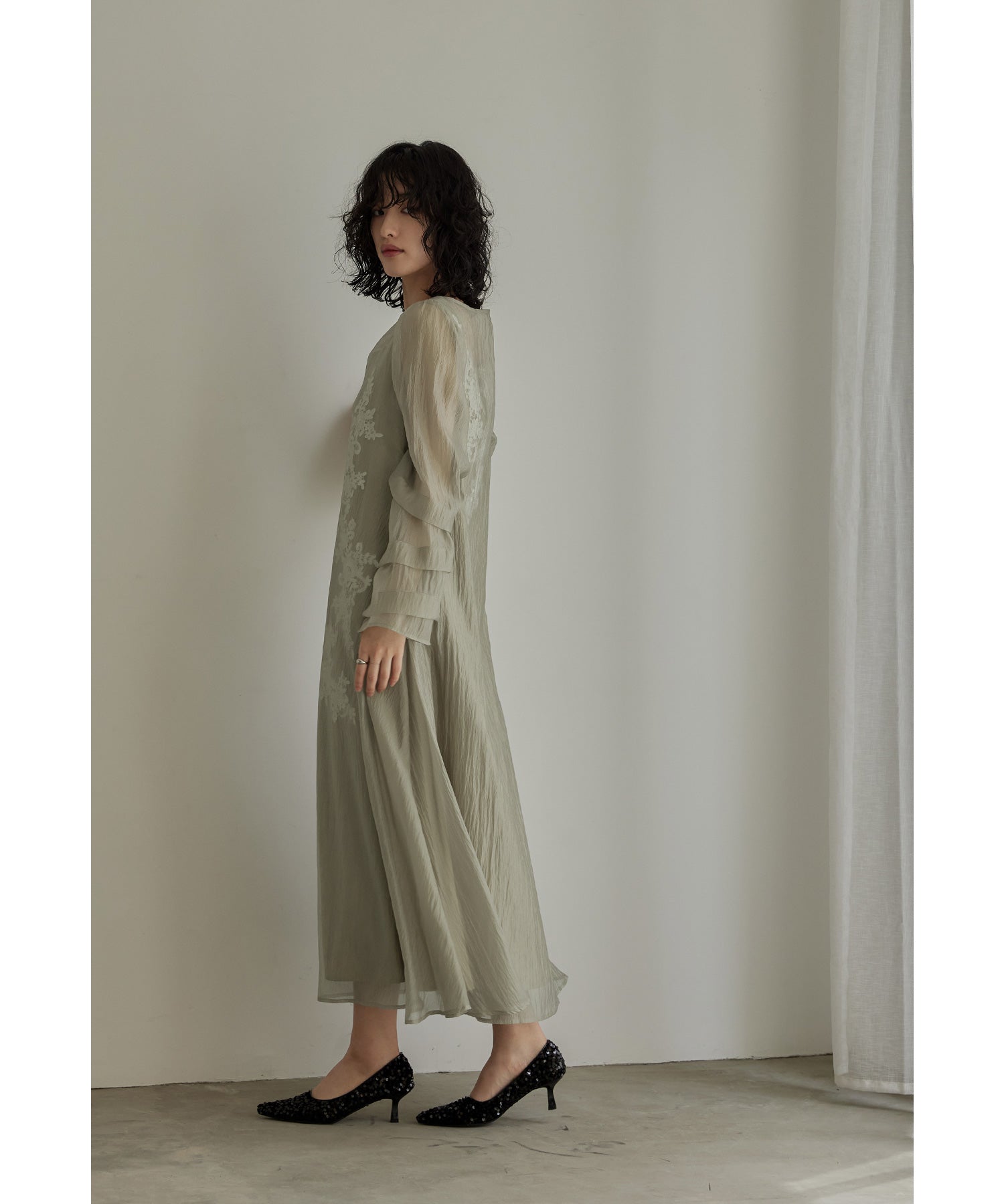 シアーAラインワンピース 結婚式 パーティードレス オケージョンドレス