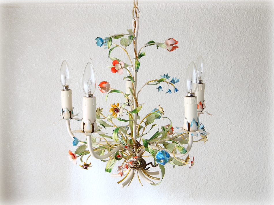 フランスアンティーク 木製シャンデリア 4灯 シャビー 店舗什器