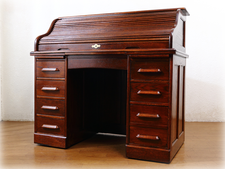 アンティーク 家具 ロールトップデスク 蛇腹机