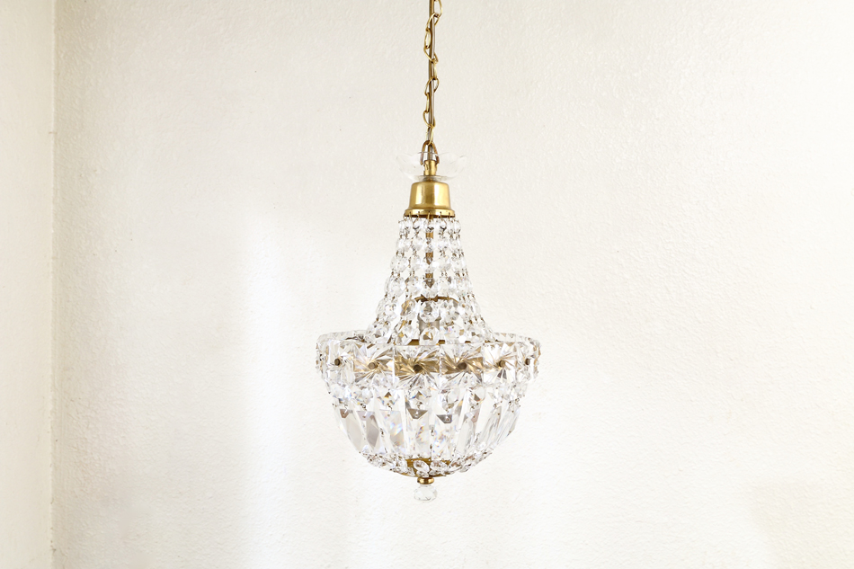 フレンチスタイル アンティークブラス&クリスタル ミニシャンデリア(1