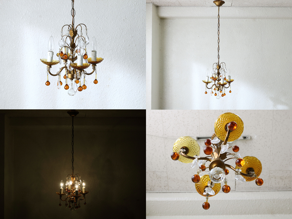 ムラーノアンバーガラス&クリアドロップ ゴールドギルトシャンデリア(4