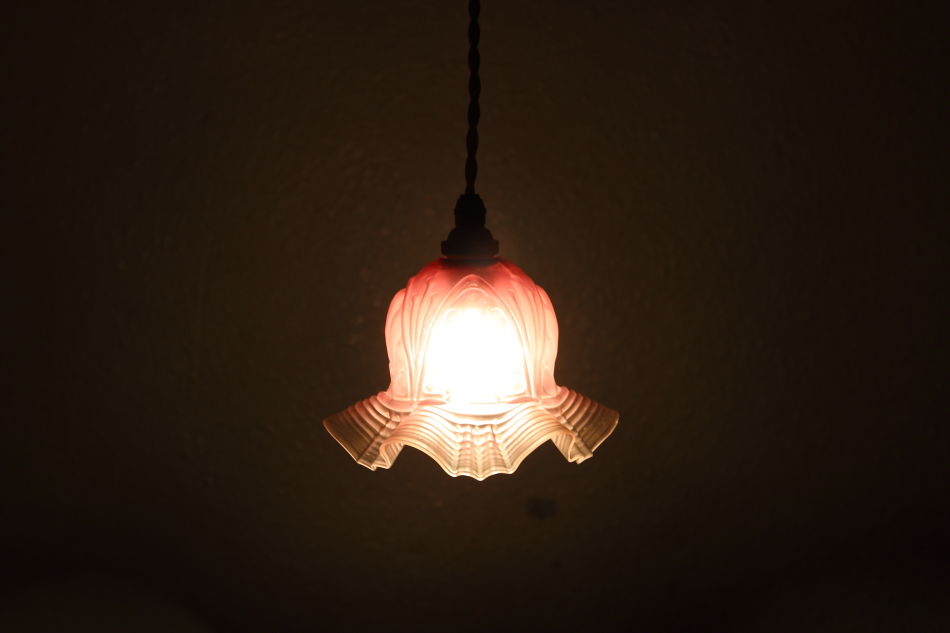 ヴィクトリアン クランベリーガラスランプシェード｜アンティーク家具