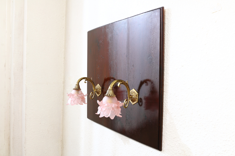 ルイ16世Louis XVIスタイル ピンクローズシェード ウォールランプ/ペア