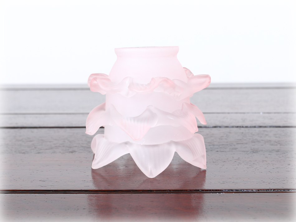 ローズピンク フロストガラス フリルランプシェード｜アンティーク家具