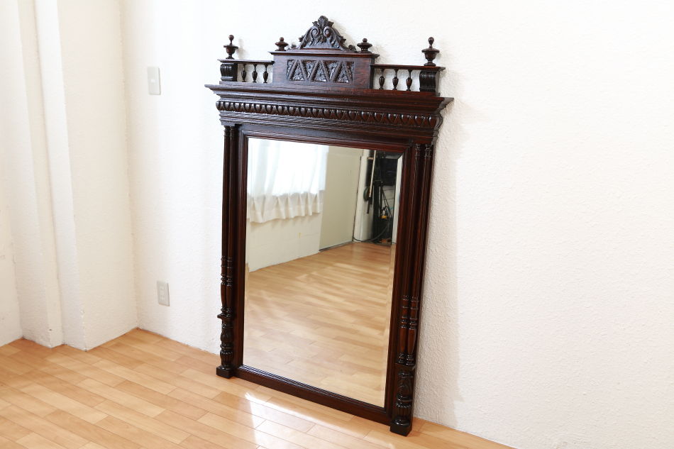 ヴィクトリアン ゴシックリバイバル ラージオークミラー｜アンティーク