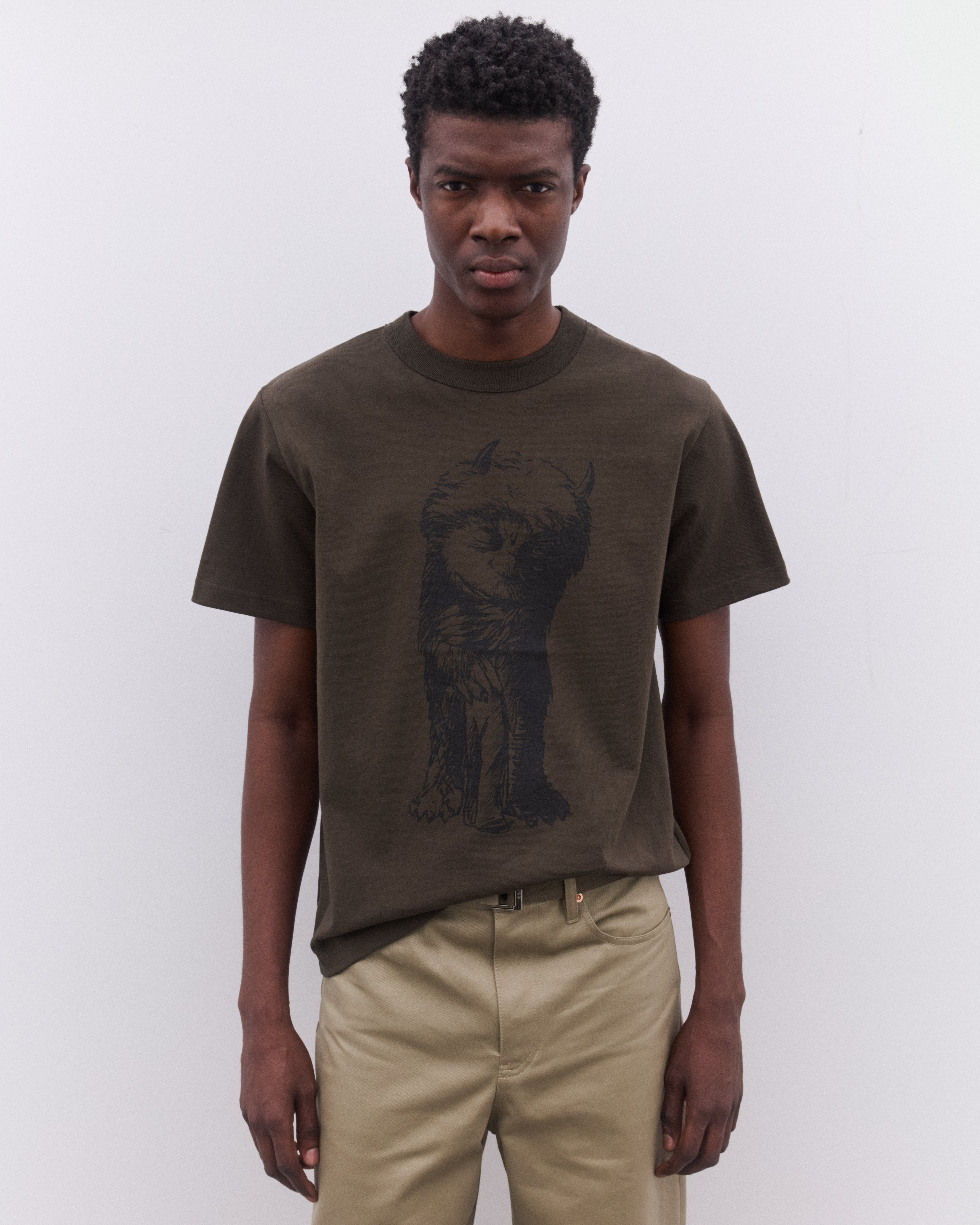 sacai: Men's Where The Wild Things Are T-Shirt (Dark Khaki) | DSML
