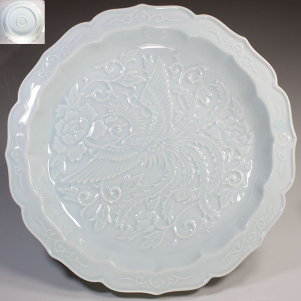 中国 白磁 鳳凰紋 皿 青白磁陽刻鳳凰柄十寸皿 | 和食器