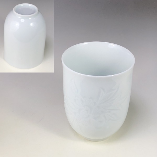 有田焼 二代 奥川忠右ェ衛門作 花文 白磁小鉢揃 5客