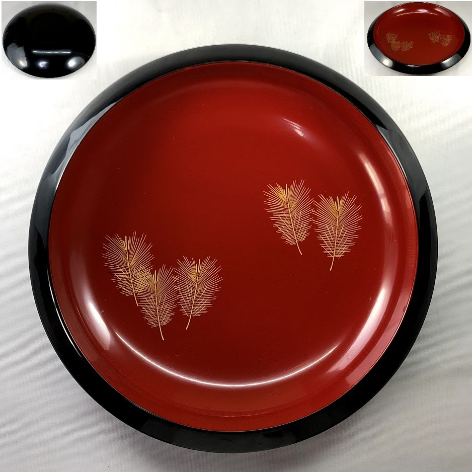 輪島塗 木製漆器 朱塗 銘々皿5枚 輪島塗の童子蒔絵絵変り銘々皿（五客