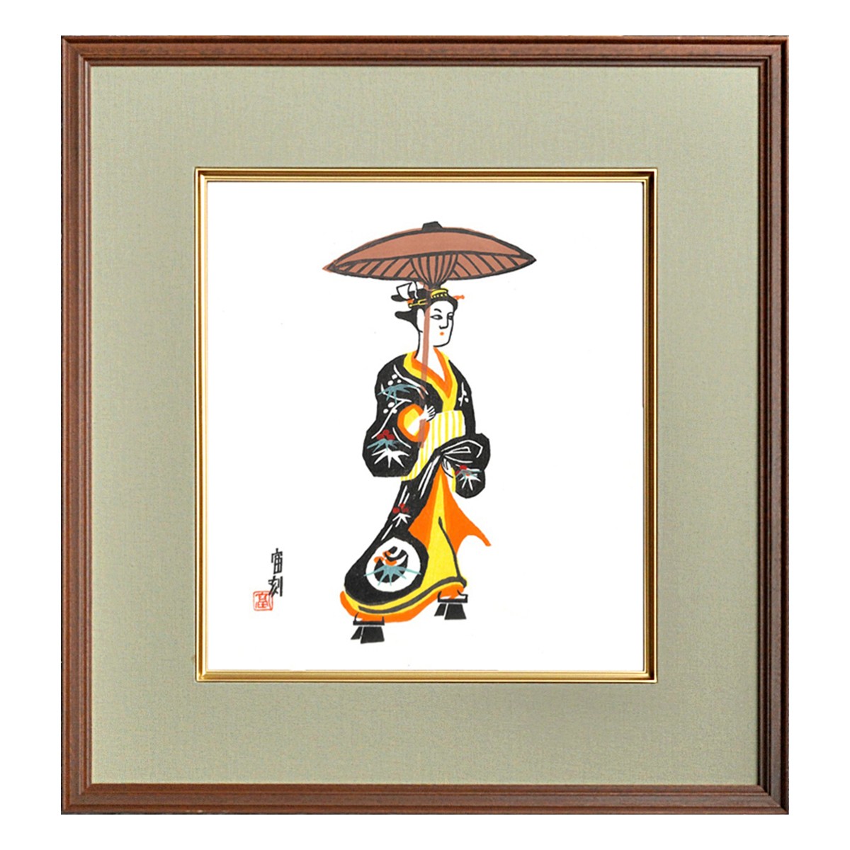 色紙『1975-122 徳力富吉郎 木版画 色紙 大津絵 傘美人』｜【公式