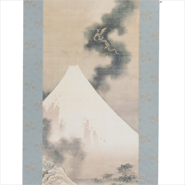 真作】白巌/富士越龍図/富士山図/龍図/山水図/掛軸/名家