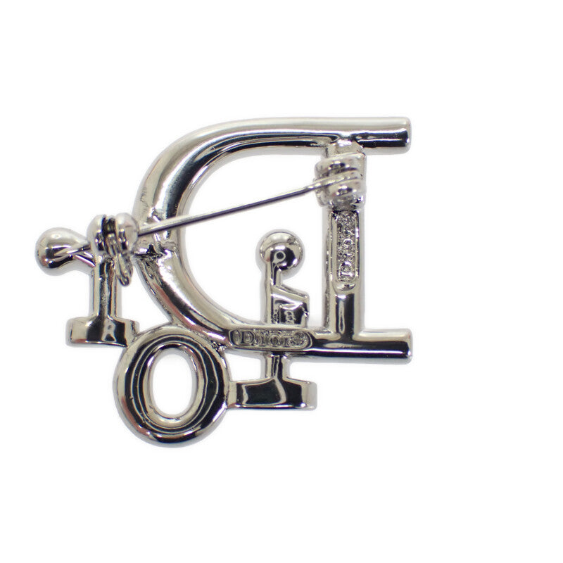 ディオール Dior ロゴ ブローチ メタル ラインストーン シルバー