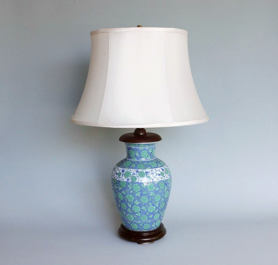 九谷焼スタンドランプ 緑彩更紗 - 山口陶業社