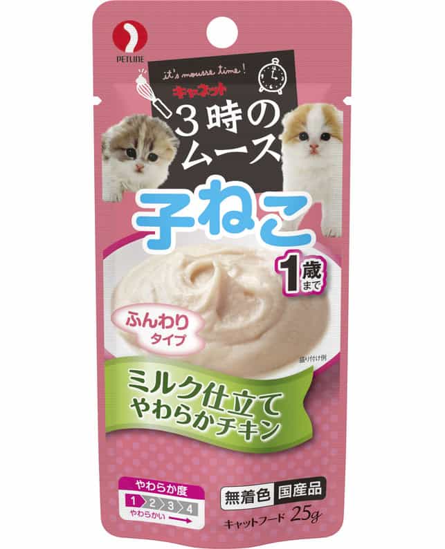 3時のムース子ねこ用ミルク仕立て 25g（4902418803005）｜猫フード