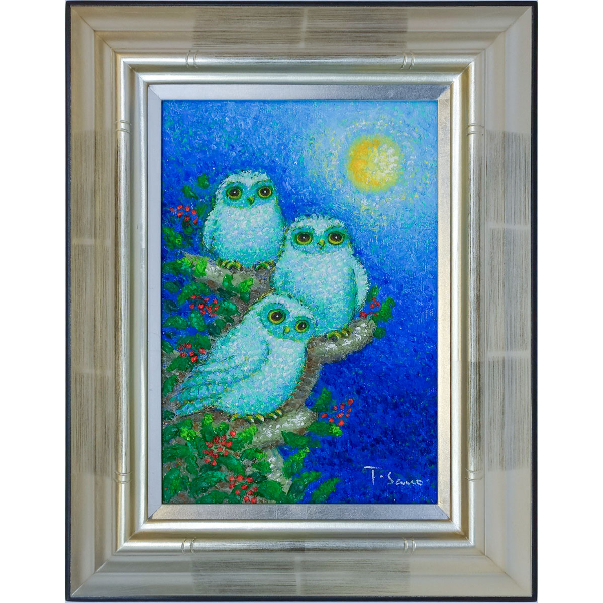 楽天市場】「祝ふくろう(2羽)」佐野千恵子 サムホールサイズ油彩画