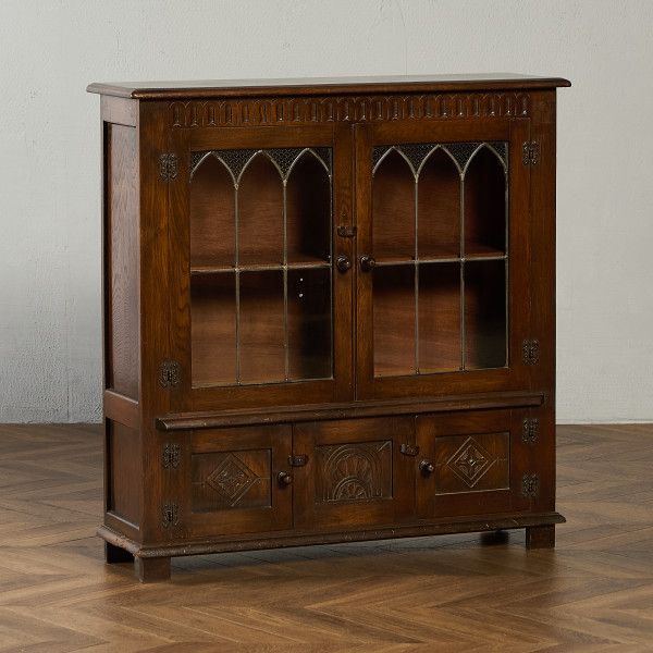 フランスアンティークブックケースキャビネット/本棚/食器棚/飾り棚90