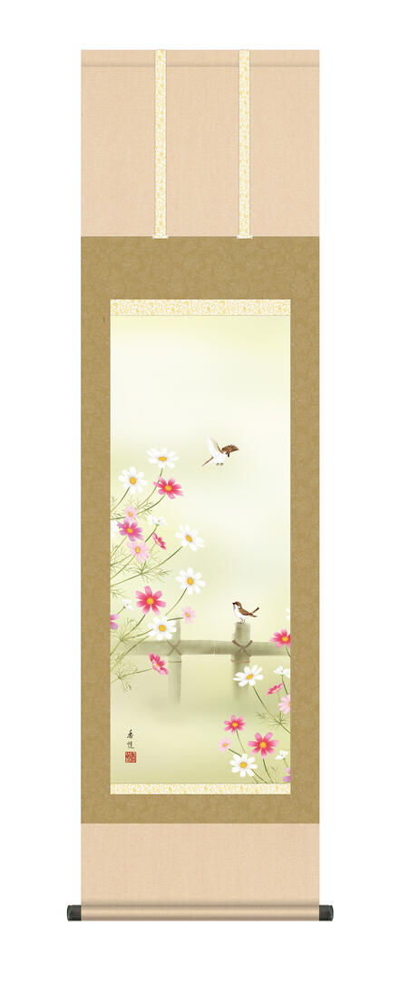 楽天市場】掛け軸 掛軸 春掛け 花鳥画 「桜花に小鳥」西尾香悦 ＜送料