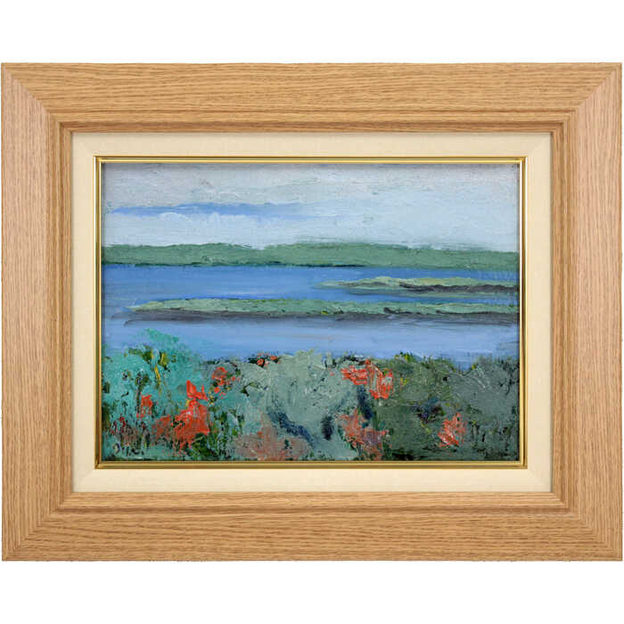 楽天市場】絵画 田中稔 油絵・油彩画 『池畔風景』 建造物 木 池 風景