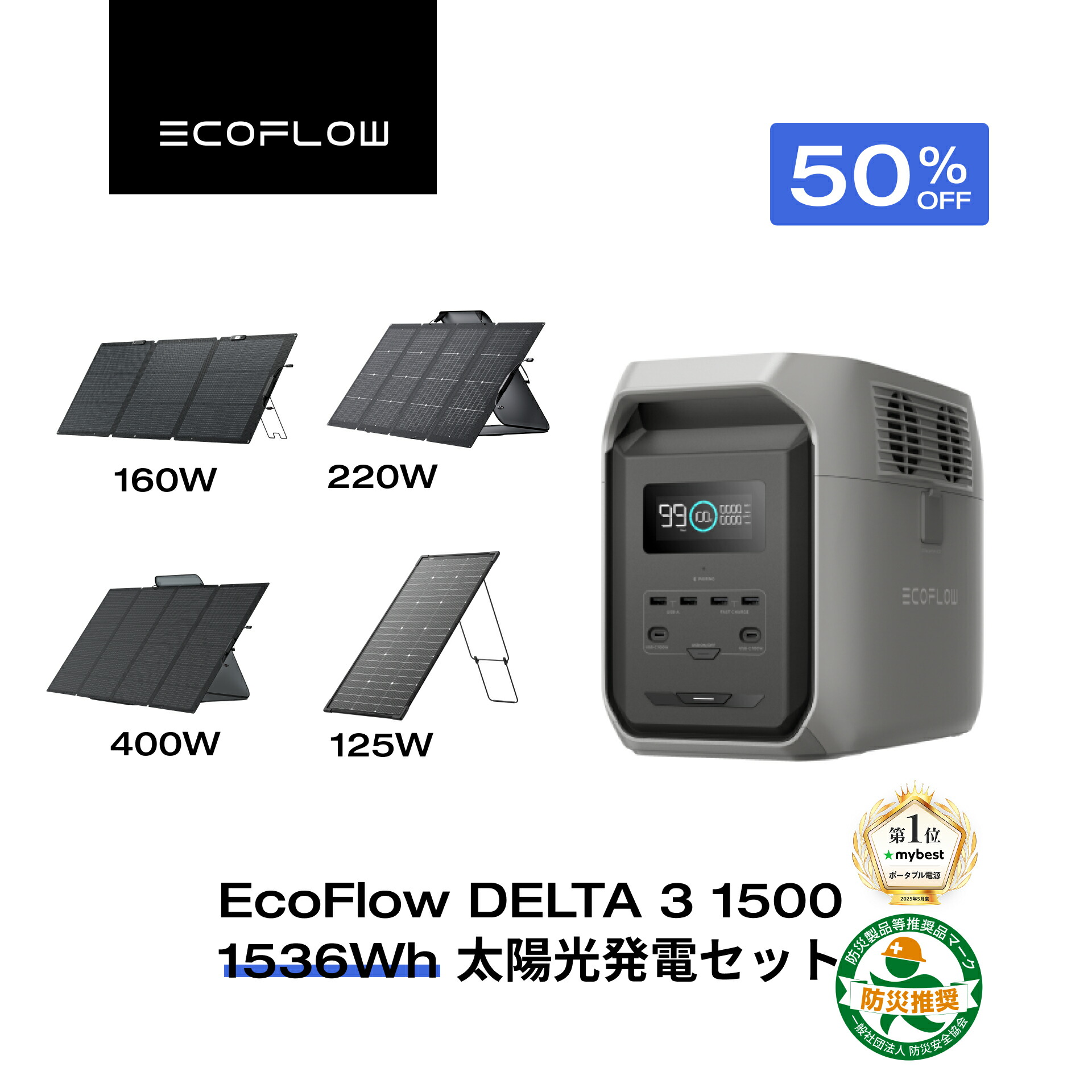 楽天市場】EcoFlow ポータブル電源 ソーラーパネル 防災セット DELTA 2